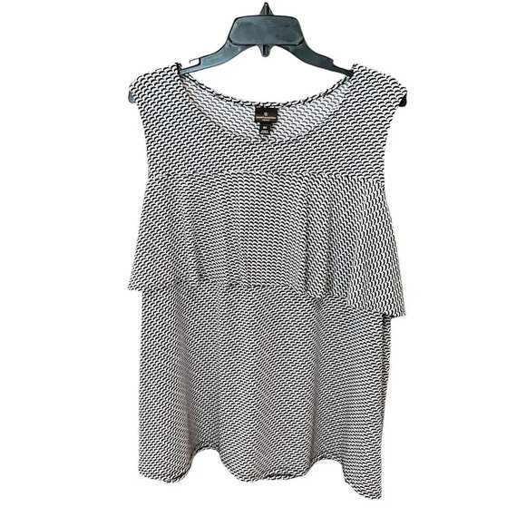 Worthington plus size sleeveless flutter stretch tunic top SZ 2X black white - Picture 1 of 7